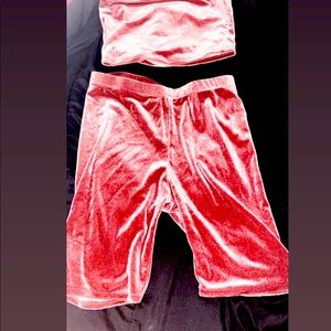 Pink suede short set